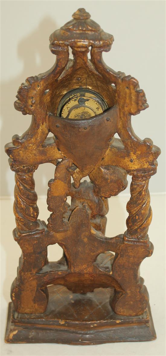 An 18th century Continental carved giltwood mantel timepiece, 15in.